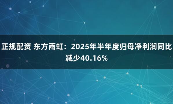 正规配资 东方雨虹：2025年半年度归母净利润同比减少40.16%